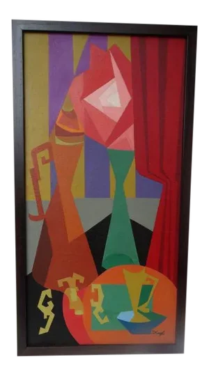 Mid-Century Modern Cubist Still Life Painting by David Segel
