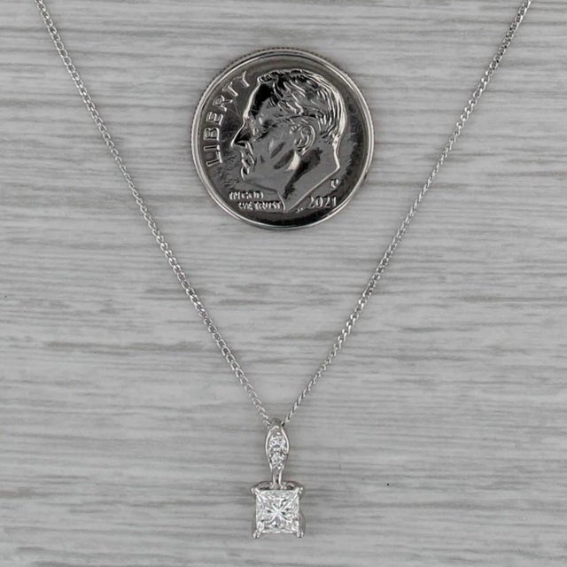 2010s 0.57ctw Princess Diamond Pendant Necklace 14k White Gold Adjustable Curb Chain For Sale - Image 5 of 6