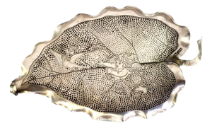 Leaf-Shaped Silver Bowl with Angel and Dove of Peace Engravings