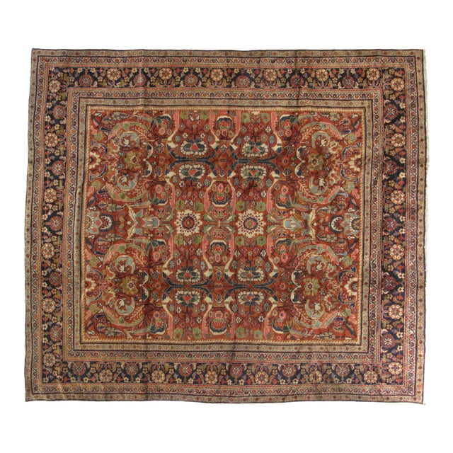 1940's Square Vintage Sultanabad Rug-10'8" X 12'2" For Sale