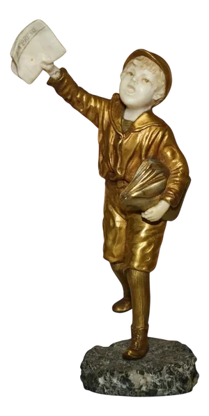 Demetre Chiparus, Newspaper Boy Statue, Gilt Bronze, 19th Century