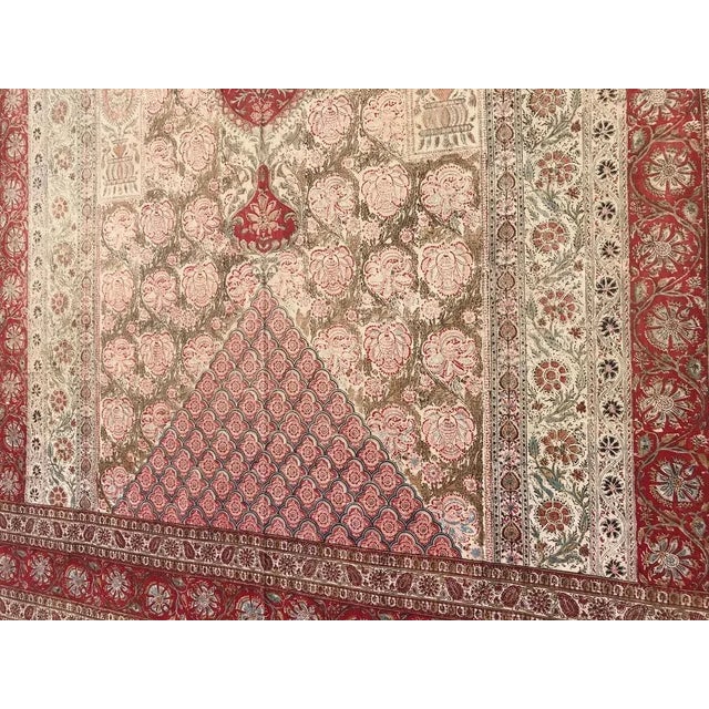 Beautiful vintage Indian Kalamkar with a nice floral design and beautiful colors with red, pink and green, entirely hand...