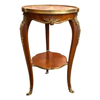 1840 French Louis XVI Brown Mahogany Wood Marble Side Table - 1 Pc For Sale