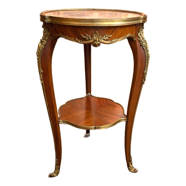 1840 French Louis XVI Brown Mahogany Wood Marble Side Table - 1 Pc For Sale
