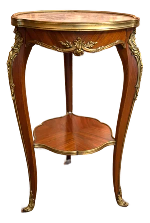 1840 French Louis XVI Brown Mahogany Wood Marble Side Table - 1 Pc