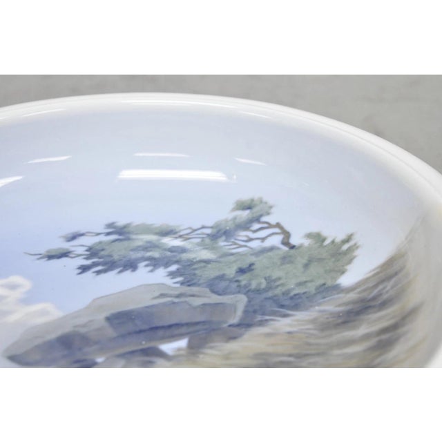 Blue Vintage 1956 Royal Copenhagen Dolmen Denmark Porcelain 10" Bowl Landscape Scene For Sale - Image 8 of 12