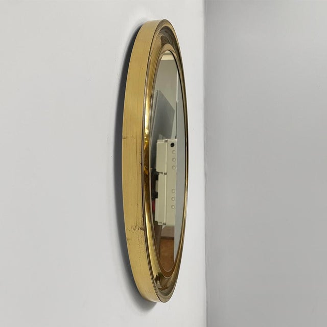 Mid-Century Modern Mid-Century Modern Italian Round Wall Mirror in Brass, 1950s For Sale - Image 3 of 10
