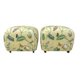 Vintage Newly Upholstered Ottomans in Thibaut “Lillian” Fabric – Coastal Palm Beach Style, Pair For Sale