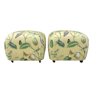 Vintage Newly Upholstered Ottomans in Thibaut “Lillian” Fabric – Coastal Palm Beach Style, Pair For Sale