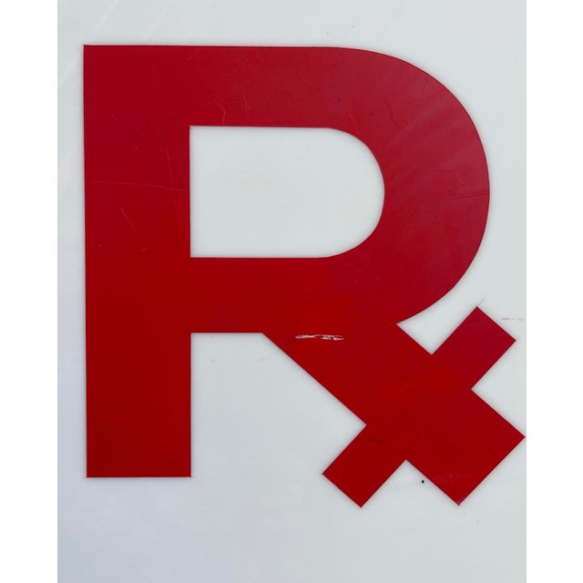 Plastic Vintage White and Red Acrylic Rx Pharmacy Sign For Sale - Image 7 of 7