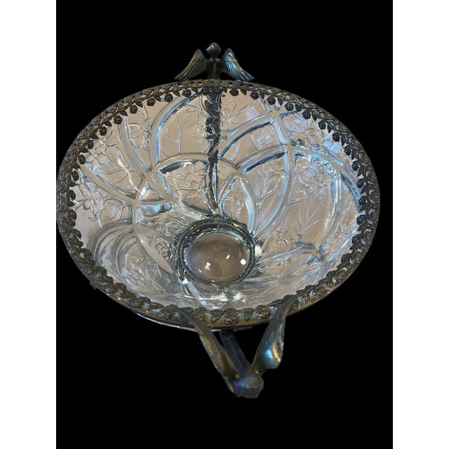 Beautiful Antique Art Nouveau Clear Cut Glass Bowl Winged Angels Brass Footed C. 1915 For Sale - Image 10 of 12
