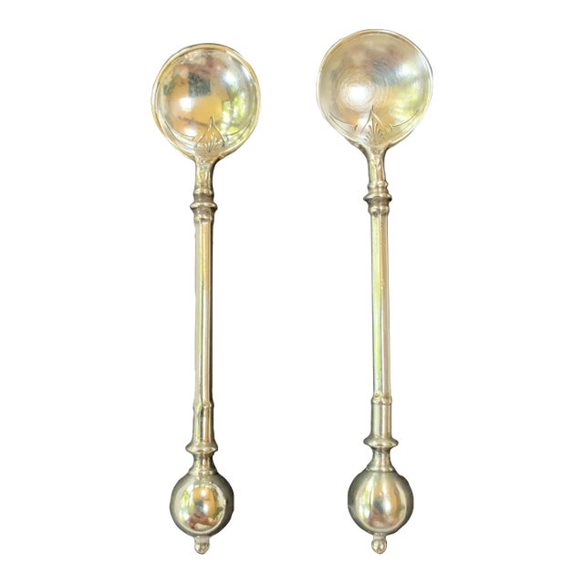 Antique Pair of Ball End Silver Salt Spoons by George Sharp For Sale