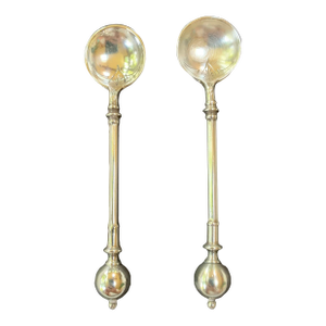 Antique Pair of Ball End Silver Salt Spoons by George Sharp