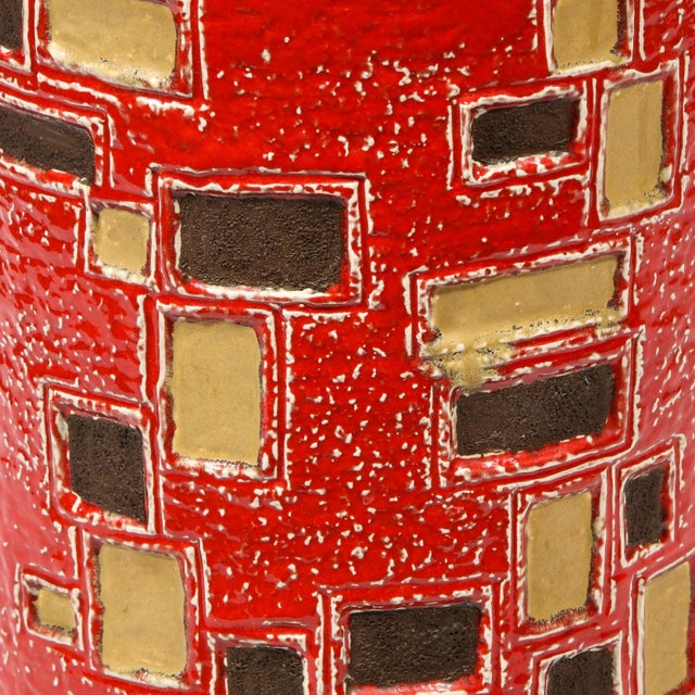 Red Mid-Century Modern Scarlet Red Handpainted Umbrella Stand w/ Rectilinear Details For Sale - Image 8 of 12