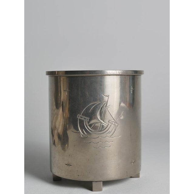 Swedish Pewter Lidded Jar with Sculptural Fish Finial and Ship Engraving, 1928 For Sale - Image 14 of 18