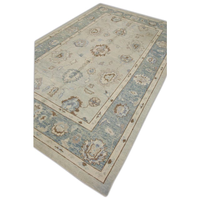 Early 21st Century Blue & Brown Handwoven Turkish Oushak Rug 6' X 9'1" For Sale - Image 5 of 7