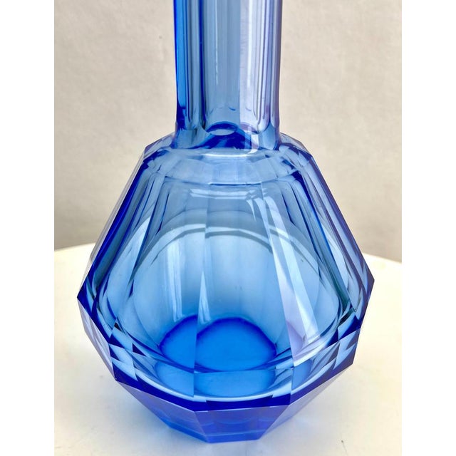 Large Czech Cobalt Blue Faceted Crystal Decanter from Moser, 1857 For Sale - Image 10 of 13