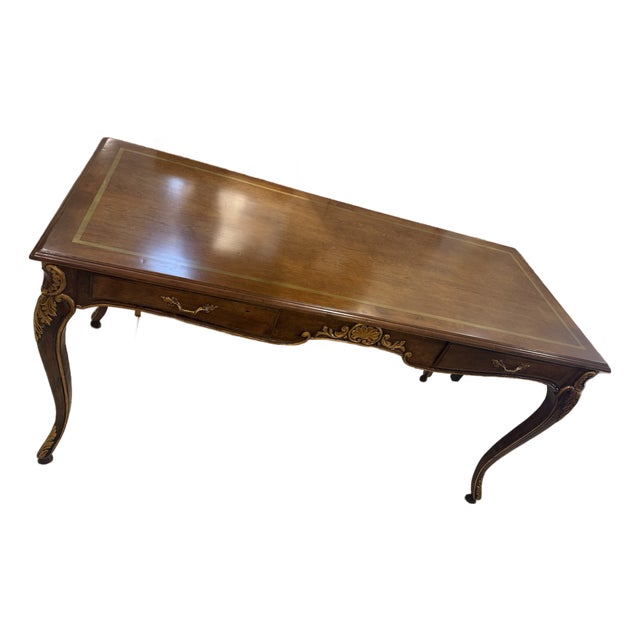 French Walnut Writing Table/Desk With Gilt Accents For Sale
