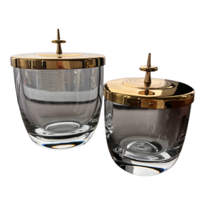 Pair of 1960s Tommi Parzinger Glass and Brass Jars