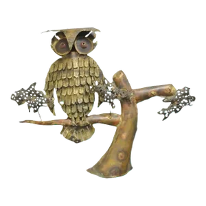 Mid 20th Century Vintage Curtis Jere Style Brutalist Owl Wall Art Sculpture