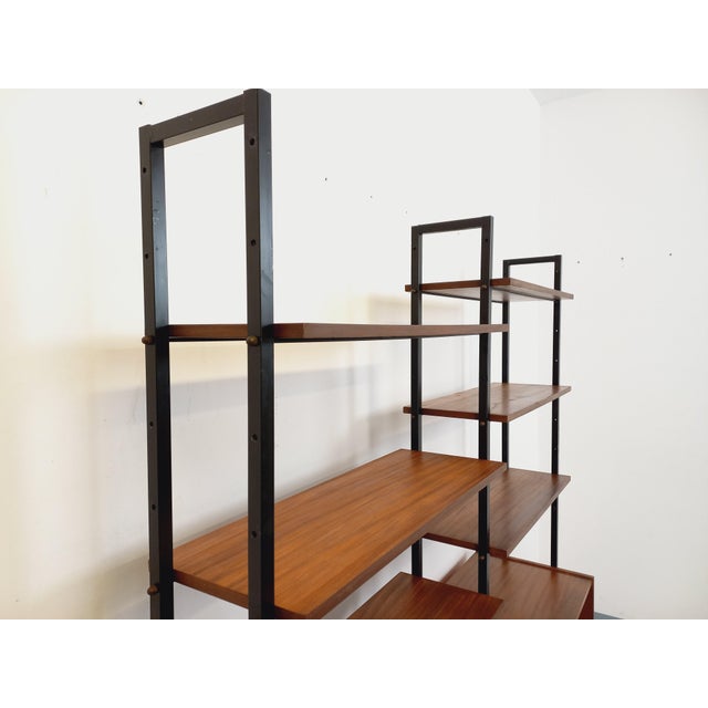 Vintage Italian Double Modular Bookcase in Teak and Metal, 1960s For Sale - Image 3 of 18