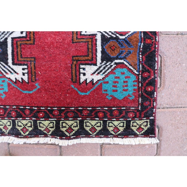1970s Rustic Red Oriental Hand Knotted Wool Rug Size: 1.9 x 4 ft ( 56 x 120 cm) 22 x 47 inches Color: Organic Natural Dye...
