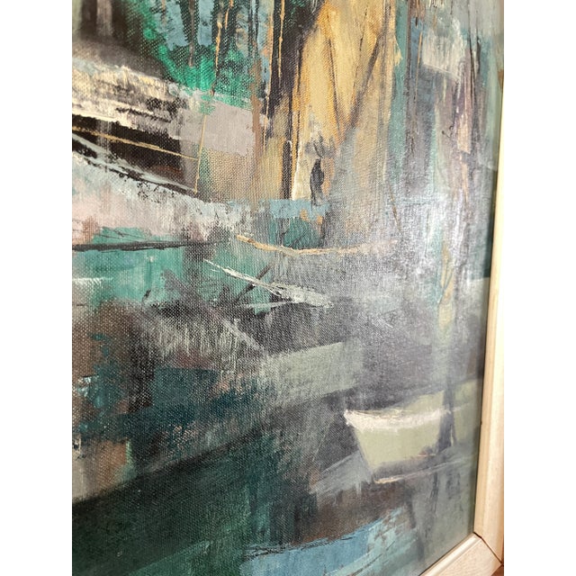 1960s Vintage Harbor Scene Jean Kalisch Abstract Painting Oil on Board For Sale In Denver - Image 6 of 12