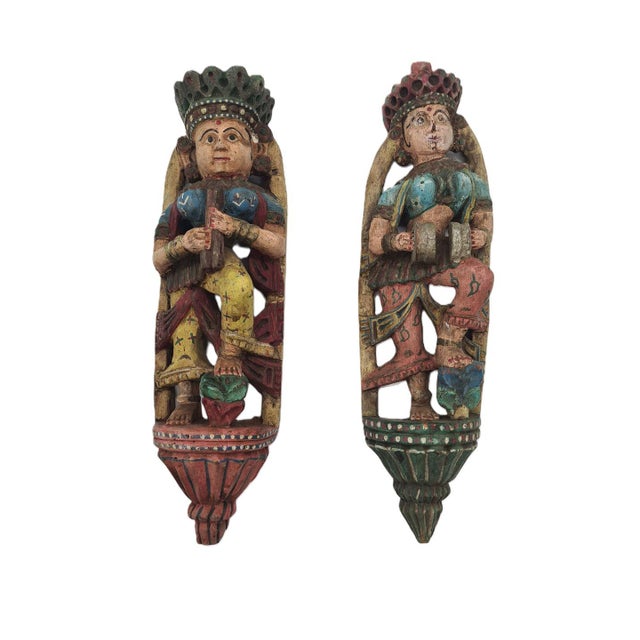 Antique Balinese Figures in Polychrome Wood, 1890s, Set of 2 For Sale - Image 11 of 11