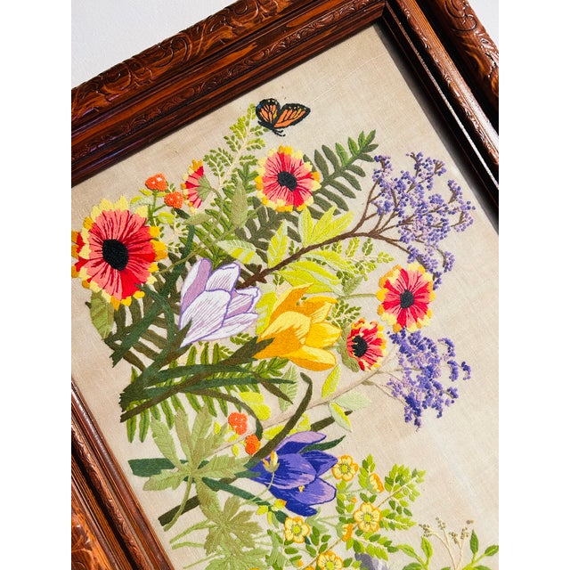 American VTG 1970s Paragon Forest Reborn Crewel Framed Wow! Signed and Dated Embroidery For Sale - Image 3 of 8