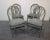 4 Gray Bamboo Side Chairs, gray painted bamboo frame, with blue grey floral upholstered seats.