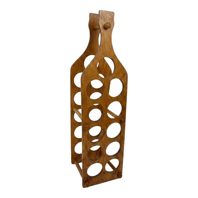 Mid-Century Modern 12-Bottle Shaped Wooden Wine Rack Caddy For Sale