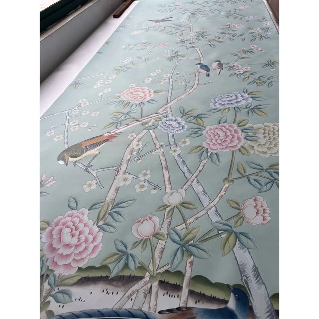 Chinoiserie Chinoiserie Mural Hand Painted Wallpapers - 3 Panels For Sale - Image 3 of 4