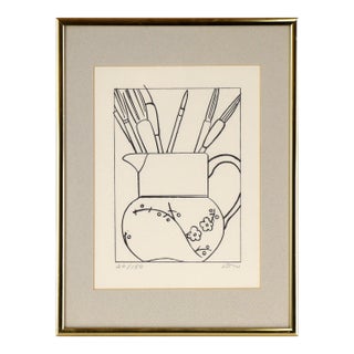 Paintbrushes in a Pitcher - Still Life Etching by Don Weygandt (#20/150) For Sale