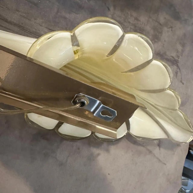 Metal Two 1970s Mid-Century Modern Yellow Murano Glass Leaf Wall Sconce by Franco Luce For Sale - Image 7 of 12