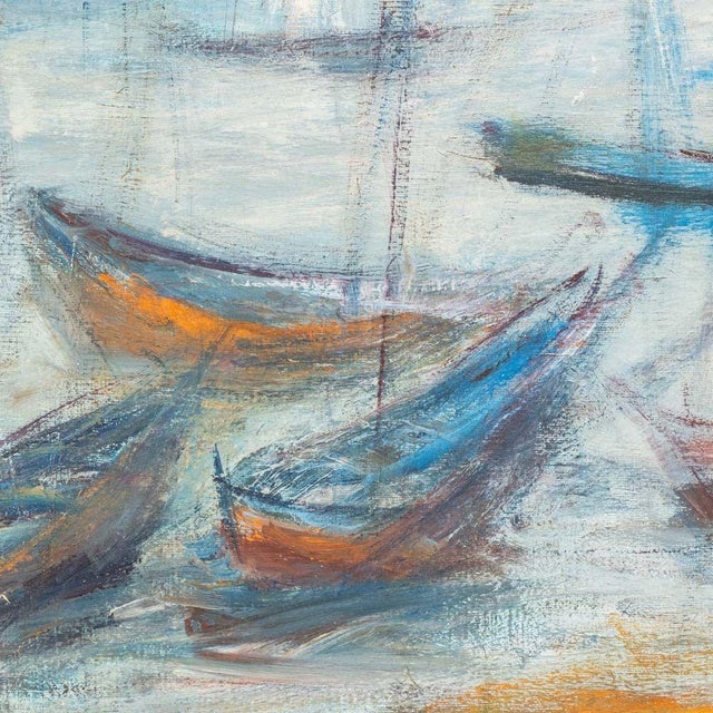 Contemporary Illegibly Signed Sailboat Scene Oil on Canvas For Sale - Image 3 of 6