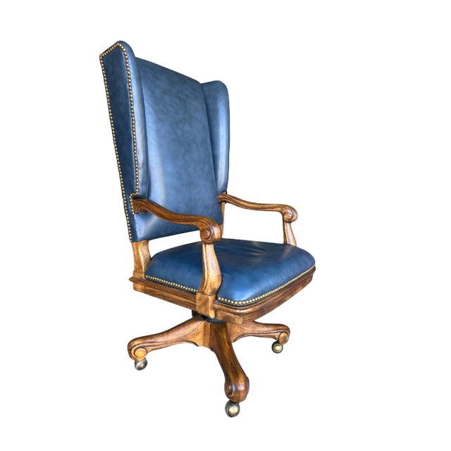 Drexel Heritage Vintage Drexel Heritage Navy Leather Executive Office Chair For Sale - Image 4 of 11