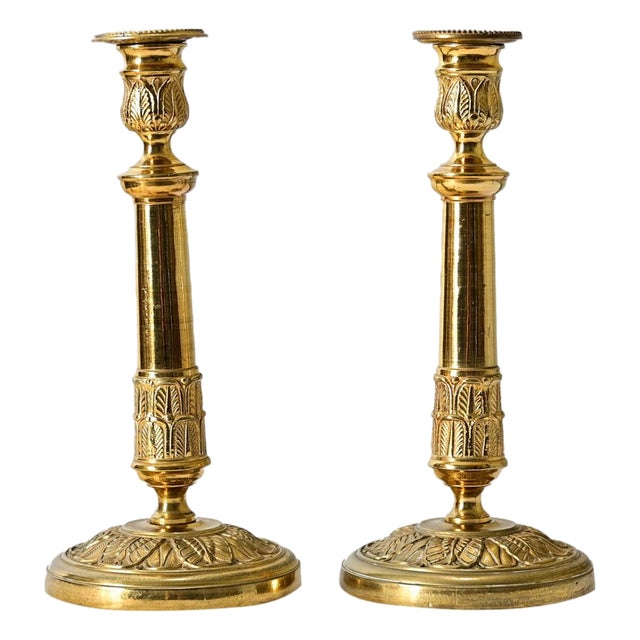 French Pair of Brass Empire Style 19th Century Candlesticks For Sale