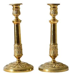 French Pair of Brass Empire Style 19th Century Candlesticks