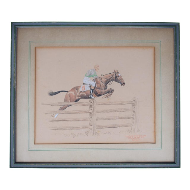 Maryland Hunt Cup Fred Thomas Up 1924 Pastel Drawing by Paul Brown For Sale