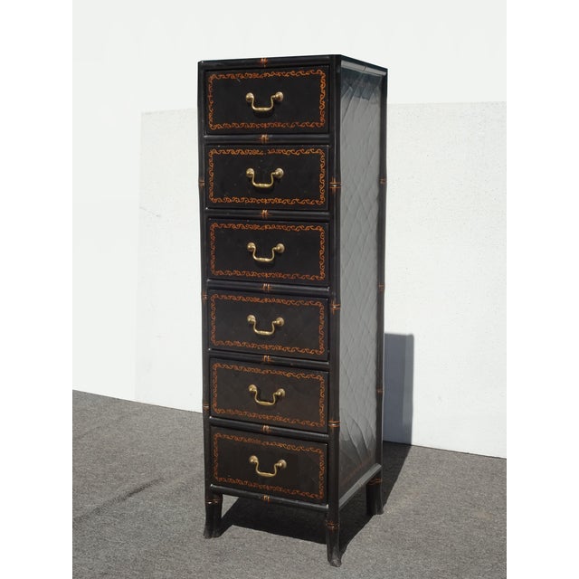 Chinese Vintage Black Tall Chest of Drawers Chinese Ebonized Lingerie Dresser For Sale - Image 3 of 15