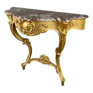 19th Century Louis XV Wall Console in Gilded Wood and Marble For Sale