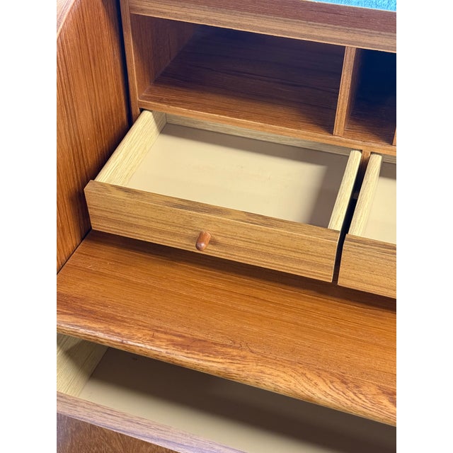 Wood 1960s MCM Danish Teak Roll Top Desk With Original Keys For Sale - Image 7 of 8