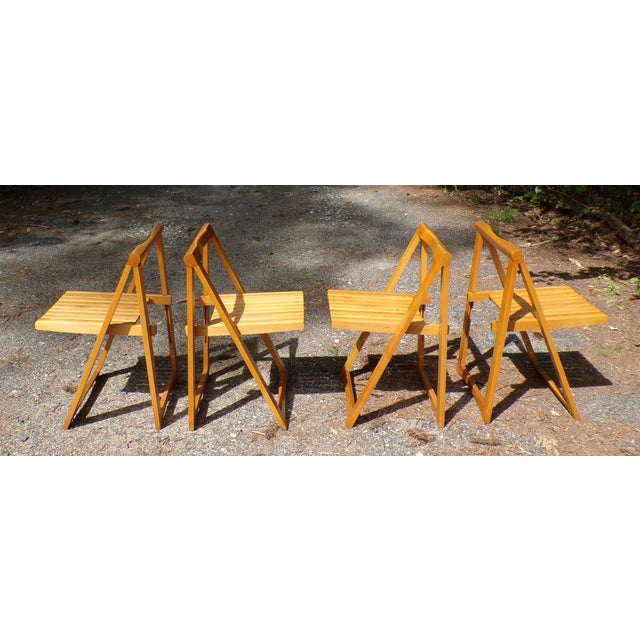 Vintage Mid Century Trieste Style Folding Slat Chairs Romania Aldo Jacober - Set 4 For Sale - Image 4 of 11