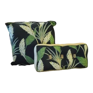 Dorothy Draper Tropical Regency Brizillance Style Black Green Palm Leaf Throw Pillows- a Pair