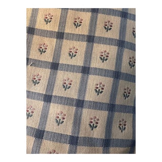 1980s Brunschwig and Fils Blue Plaid With Pink Flower Fabric- 1 Yard+ For Sale