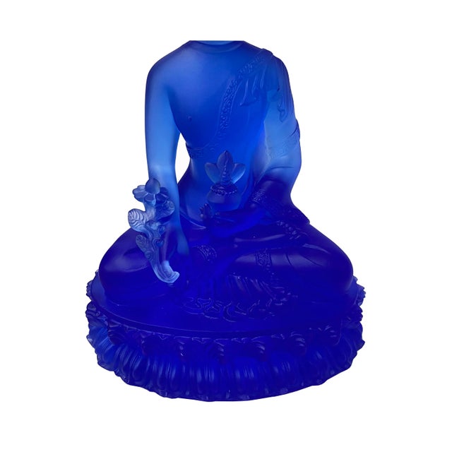 Crystal Glass Pate-De-Verre Blue Gautama Amitabha Shakyamuni Statue For Sale In San Francisco - Image 6 of 9