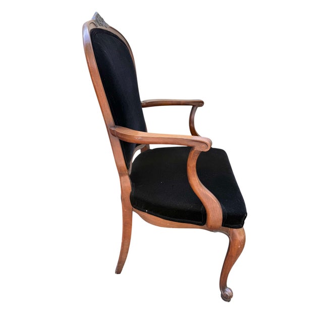 Mid 20th Century Set of Six French Provincial Chairs With Black Velvet Upholstery For Sale In Indianapolis - Image 6 of 11