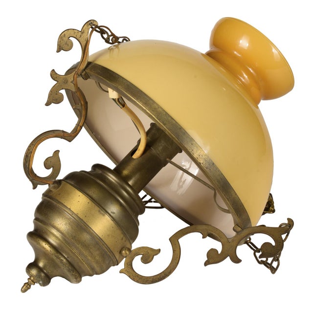 Chandelier with Yellow Opaline Hood, 1980s For Sale - Image 3 of 5