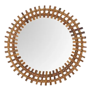 Mid-Century Round Rattan & Bamboo Sunburst Wall Mirror, Italy, 1960s