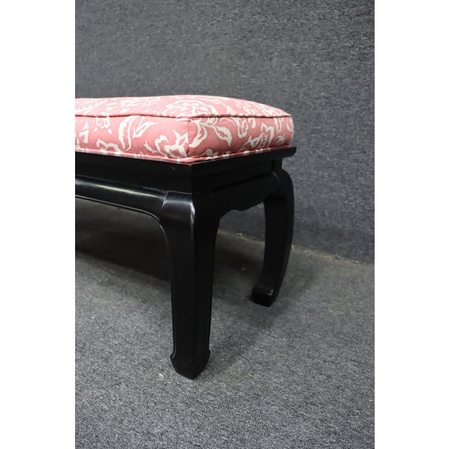 Chinoiserie Asian Style Upholstered Window Bench With Black Lacquer Base For Sale - Image 3 of 13